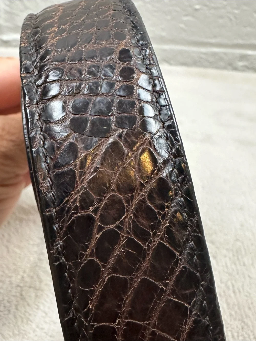 Crookhorn Genuine Alligator Leather Belt Brown Solid Brass Buckle USA